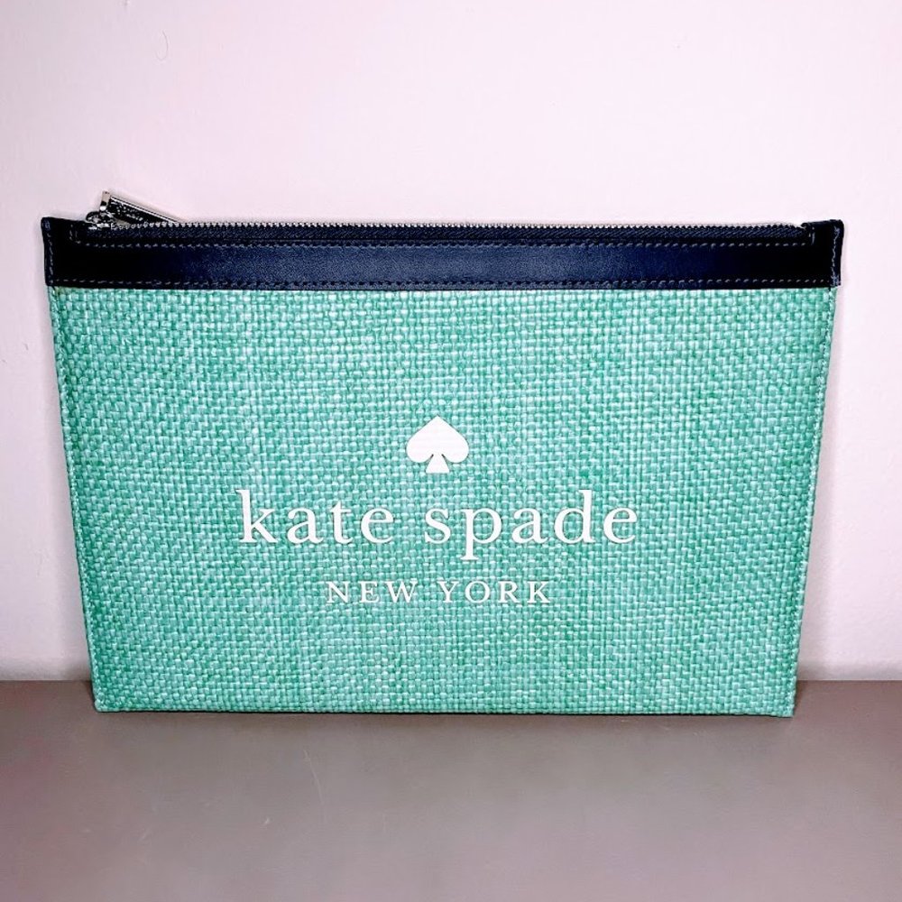 kate Spade Aqua Bloom Large Zip Clutch Pouch - Picture 1 of 3
